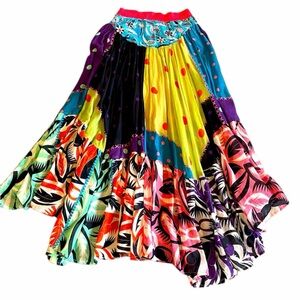 Mimi Liberté Patchwork Boho Maxi‎ Skirt Colorful Asymmetrical Festival Size 38